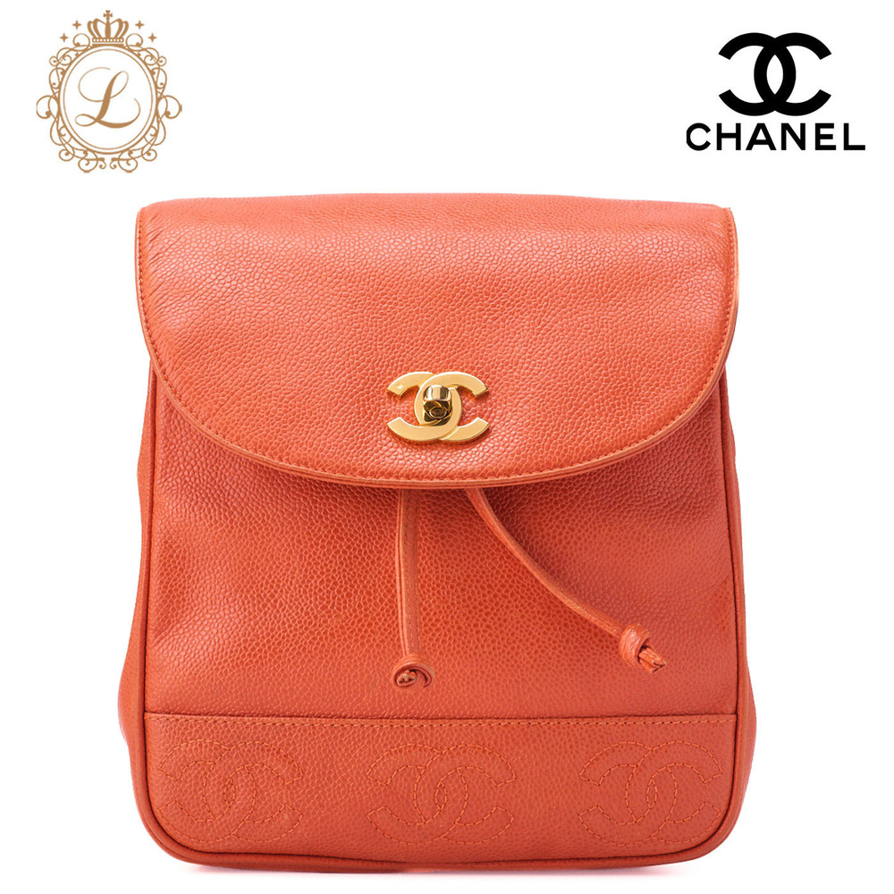 Chanel Triple Coco Turnlock Chain Backpack Orange Caviar Leather